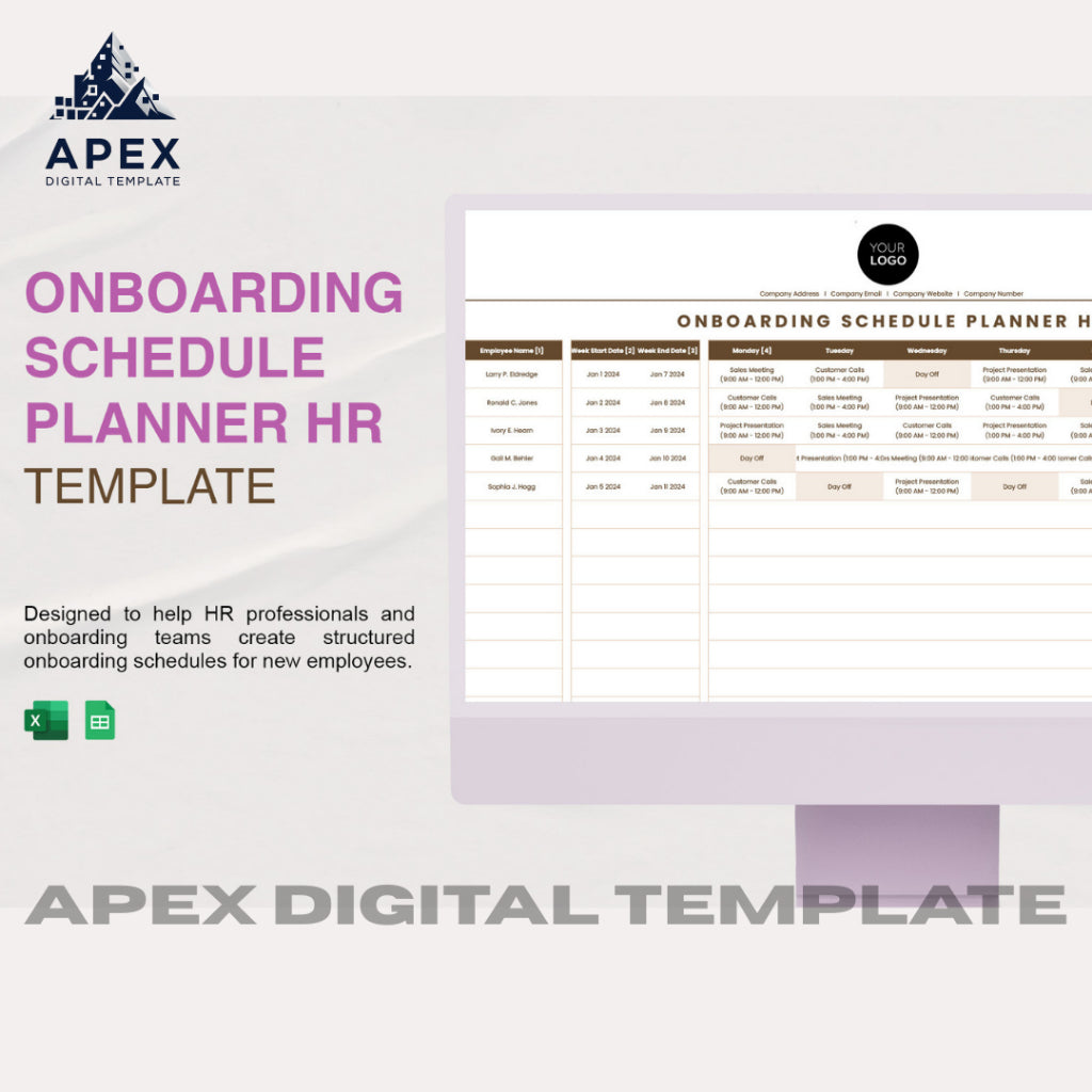 Template Onboarding Schedule Planner HR | Format Excel & Spreadsheet | Editable