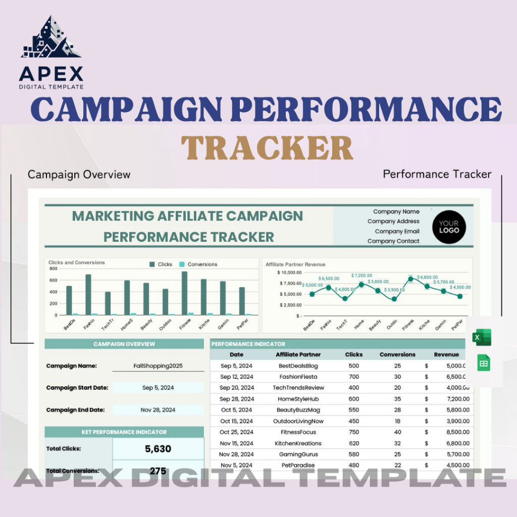 Template Pelacak Kinerja Kampanye Afiliasi | Panduan Strategi & Laporan Marketing