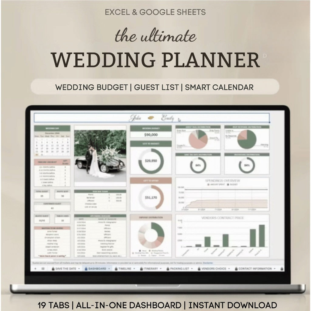 (ADL - 72) Ultimate Wedding Planner | Tmplate Perencanaan Pernikahan Budget Timeline Checklist Guest