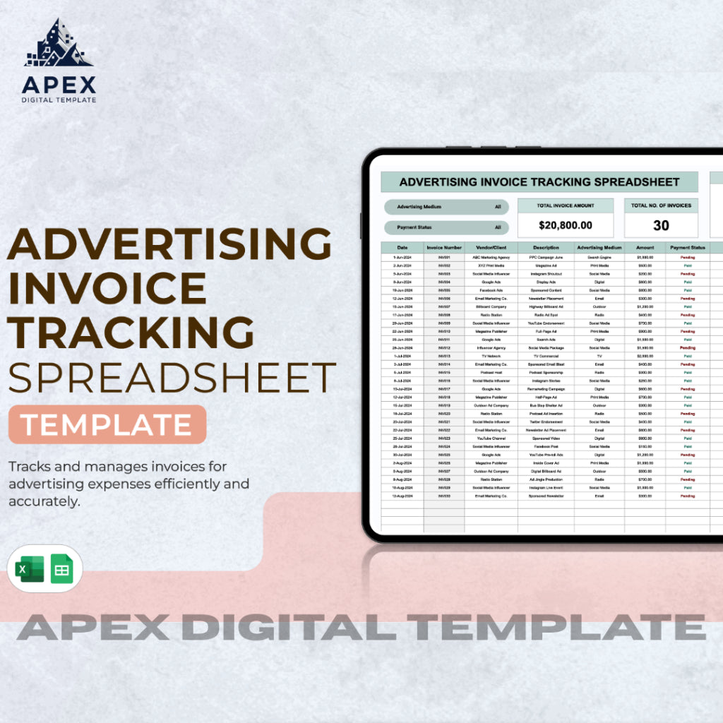 Template Invoice Iklan Excel & Spreadsheet | Editable