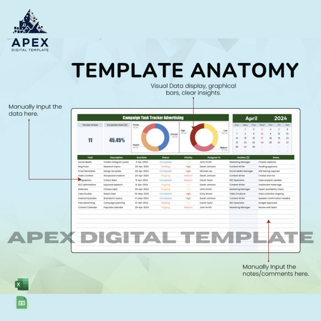 Template Panduan Pelacakan Tugas & Kampanye Iklan | Format Manajemen Proyek Profesional