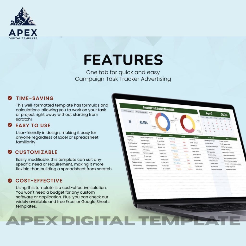 Template Panduan Pelacakan Tugas & Kampanye Iklan | Format Manajemen Proyek Profesional