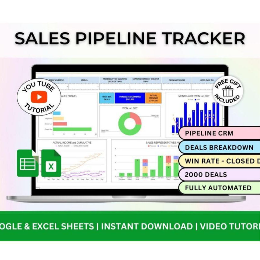Sales Pipeline Tracker Spreadsheet Excel | Sales Pipeline Dashboard Client CRM Template