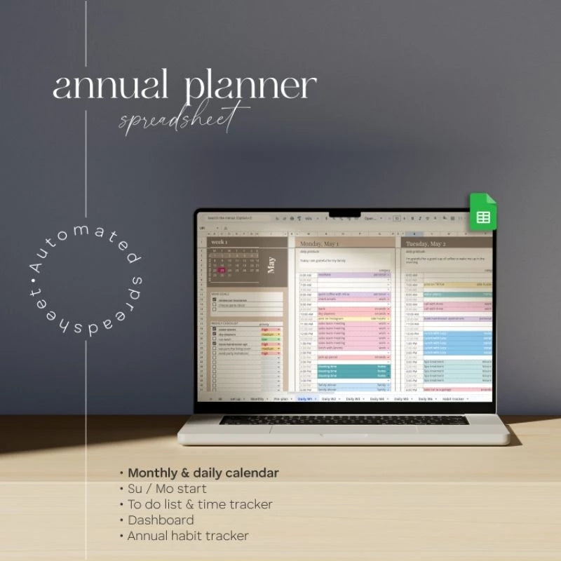 Annual Digital Planner Spreadsheet | To Do List Jadwal Harian Kalender Bulanan Untuk Produktivitas