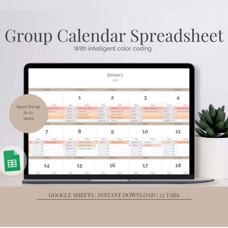 Template Jadwal Bulanan & Harian Gsheet| Jadwal Keluarga Piket Les Group Monthly Scheduler Planner