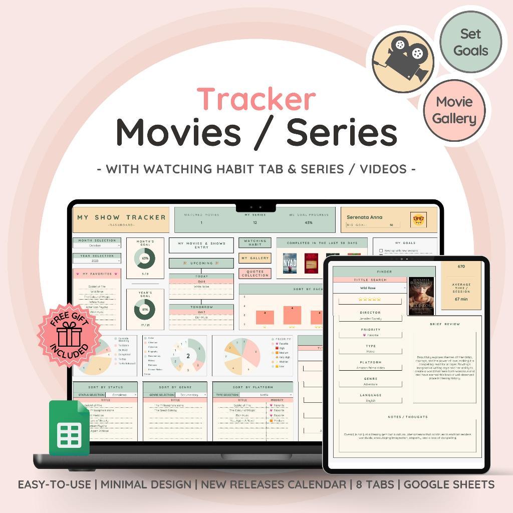 Movies & Series Tracker Spreadsheet | Koleksi Film Video Gallery & Review Template Google Sheets