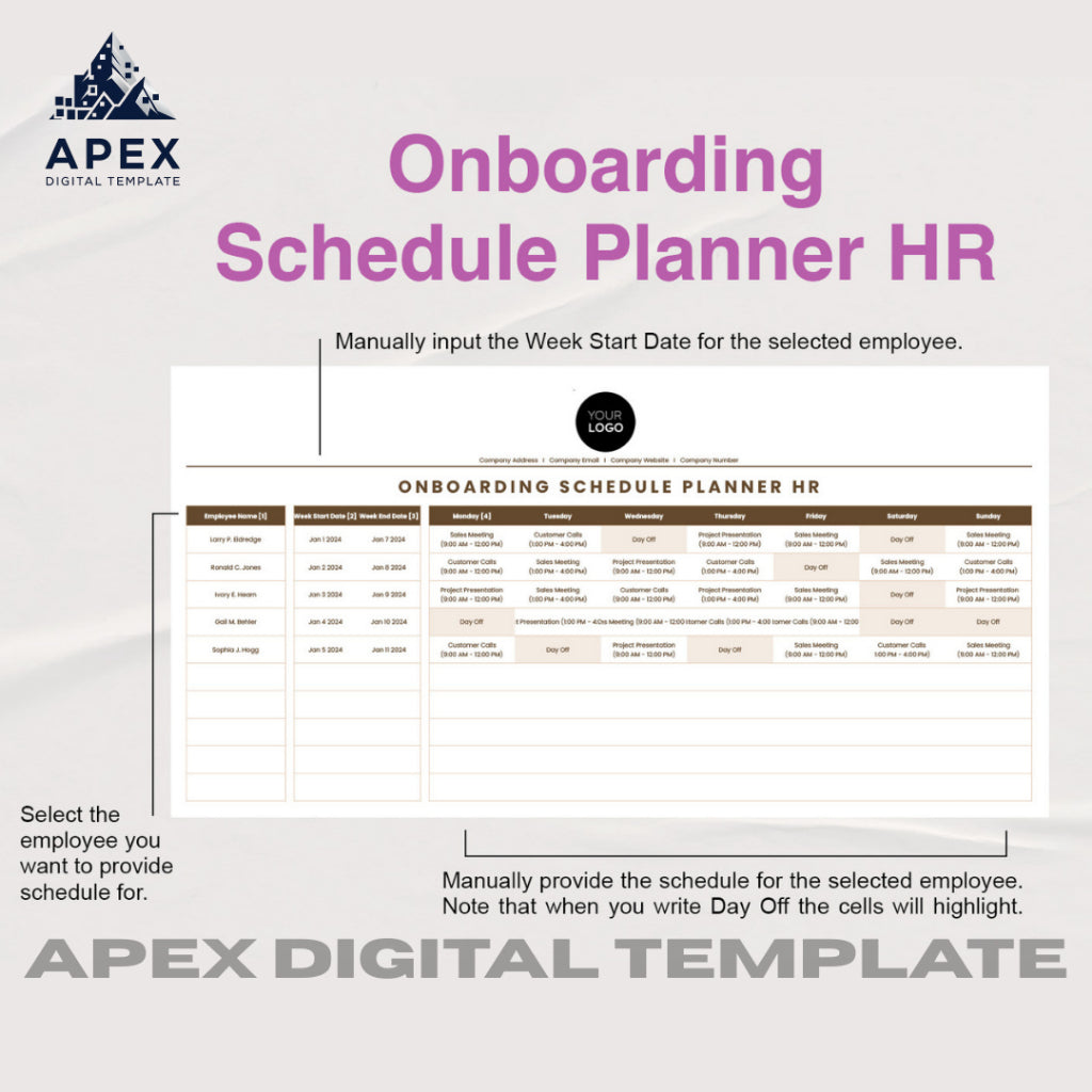 Template Onboarding Schedule Planner HR | Format Excel & Spreadsheet | Editable