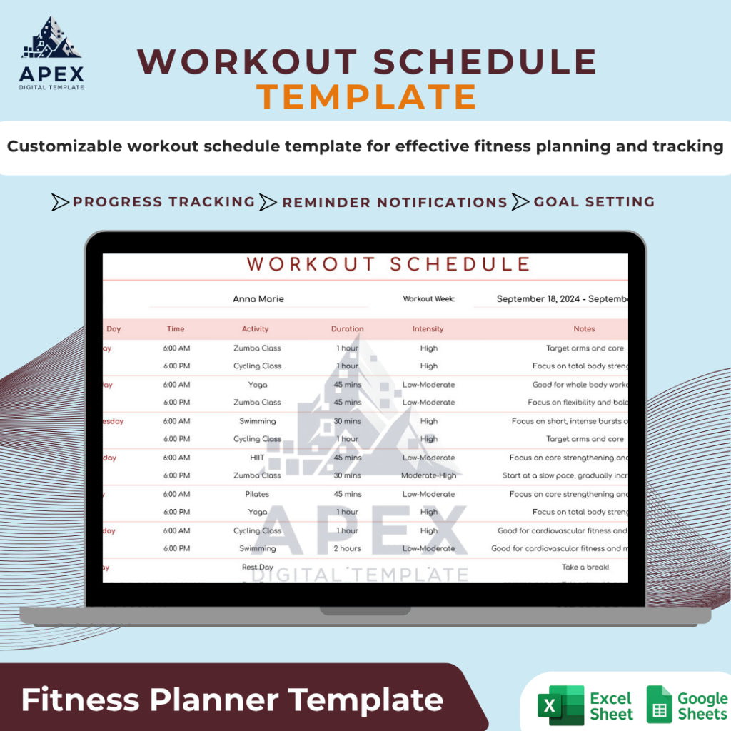 Template Jadwal Latihan Kebugaran — Lembar Rencana Olahraga & Pemantauan Progress