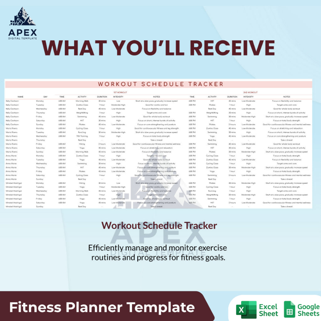 Template Jadwal Latihan Kebugaran — Lembar Rencana Olahraga & Pemantauan Progress