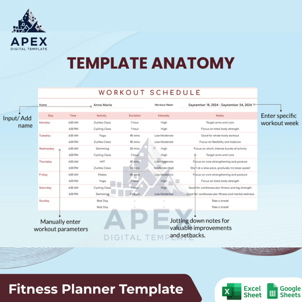 Template Jadwal Latihan Kebugaran — Lembar Rencana Olahraga & Pemantauan Progress