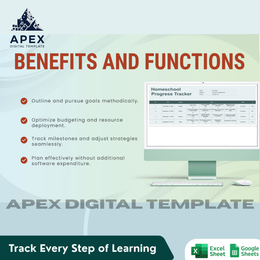 Template Pelacak Perkembangan Belajar Homeschool | Laporan Nilai & Jadwal Belajar Anak