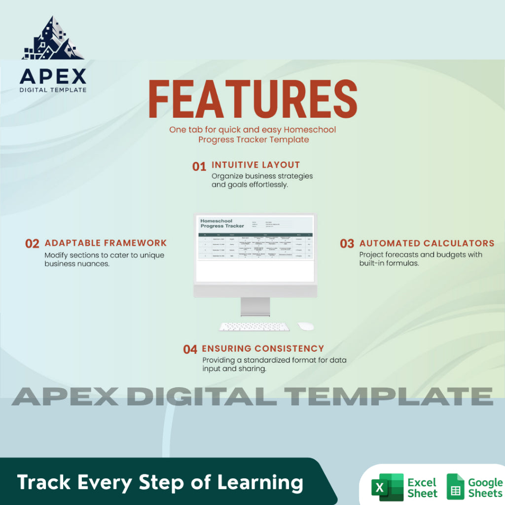 Template Pelacak Perkembangan Belajar Homeschool | Laporan Nilai & Jadwal Belajar Anak
