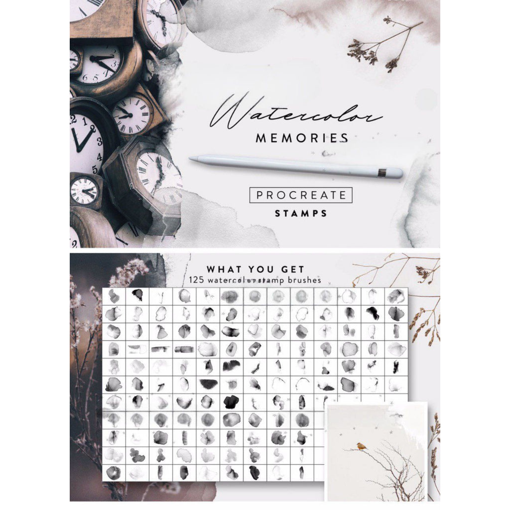 ProcreateWatercolor_Memories_Stamps- Procreate Brushes