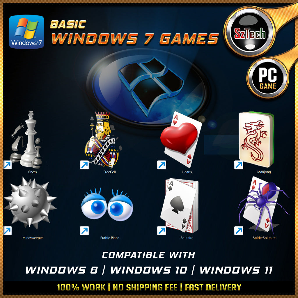 Windows 7 Games [PC/Laptop GAME]SolitaireSpider SolitaireChess TitansMinesweeperHeartsPurble PlaceMahjong Titans