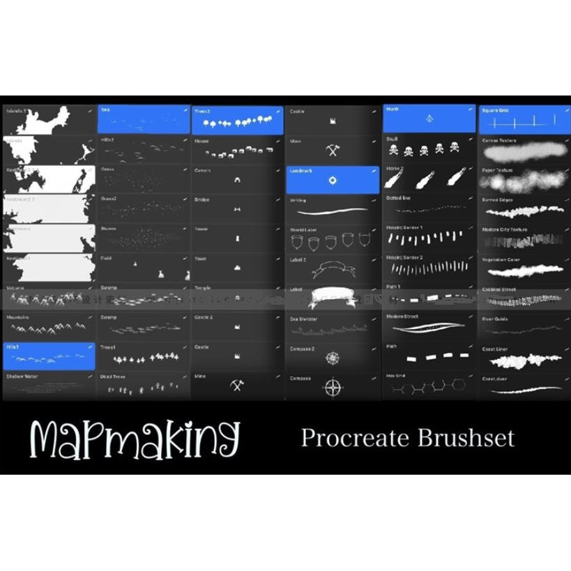Procreate brush【1502】Mapmarking 寻宝地图