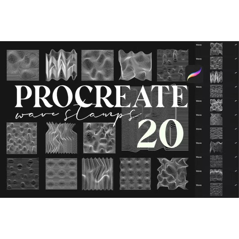 Procreate【1055】3D wave stamps 波浪线20款合集