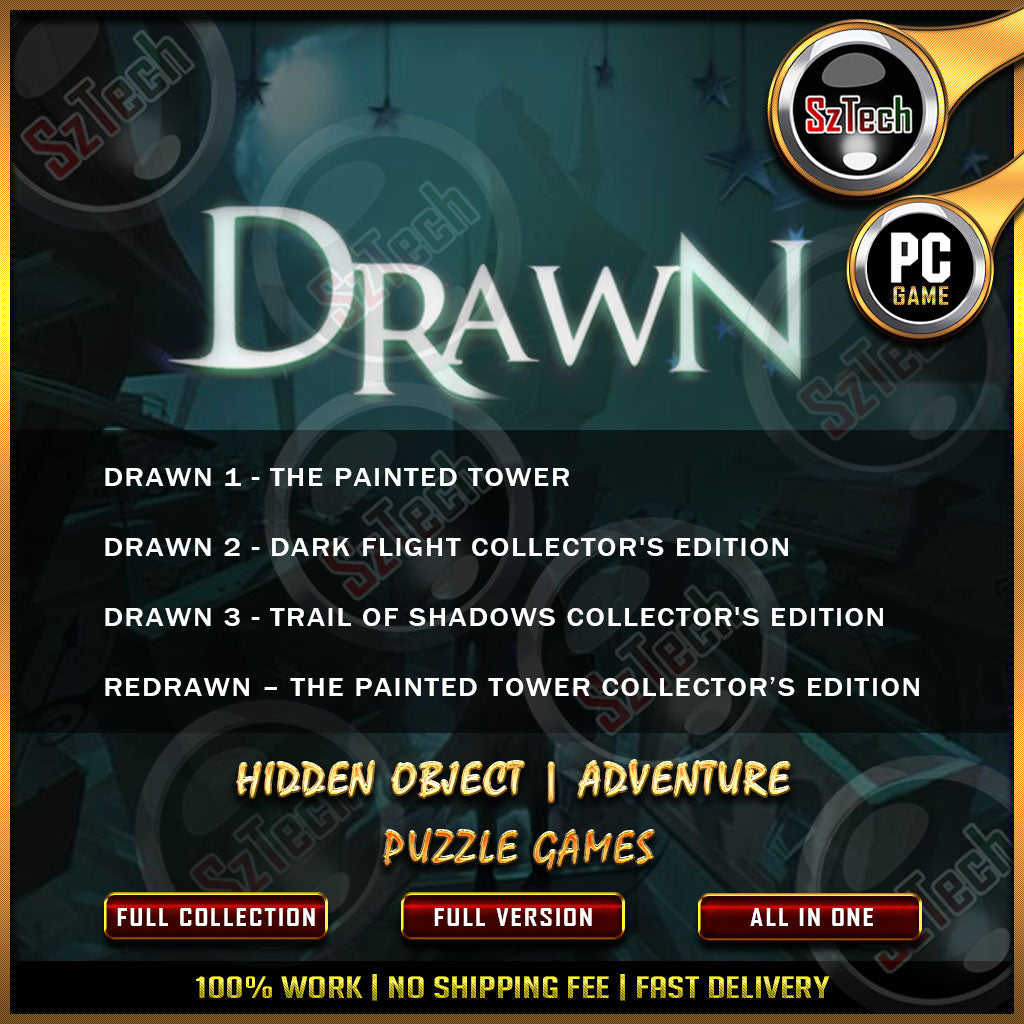 Drawn Games 4 IN 1 [PC GAME]  [ DIGITAL DOWNLOAD] Trail of Shadows - Dark Flight - Painted TowerHidden Object