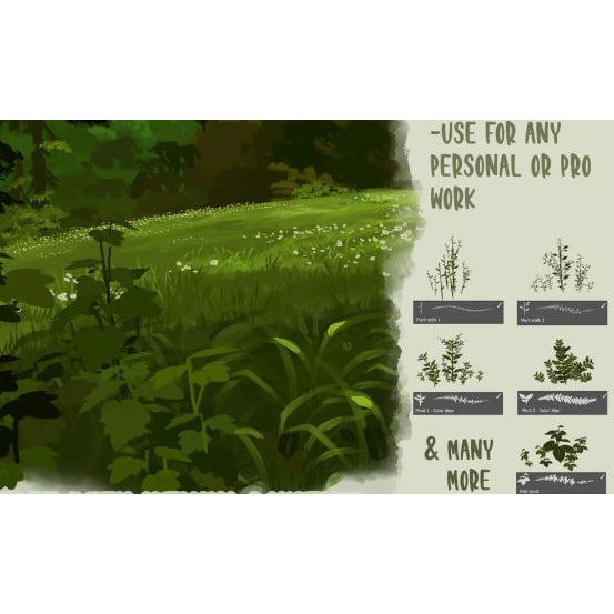 Procreate and PHOTOSHOP【T188】 Foliage & Grass Brushes for Photoshop & Procreate