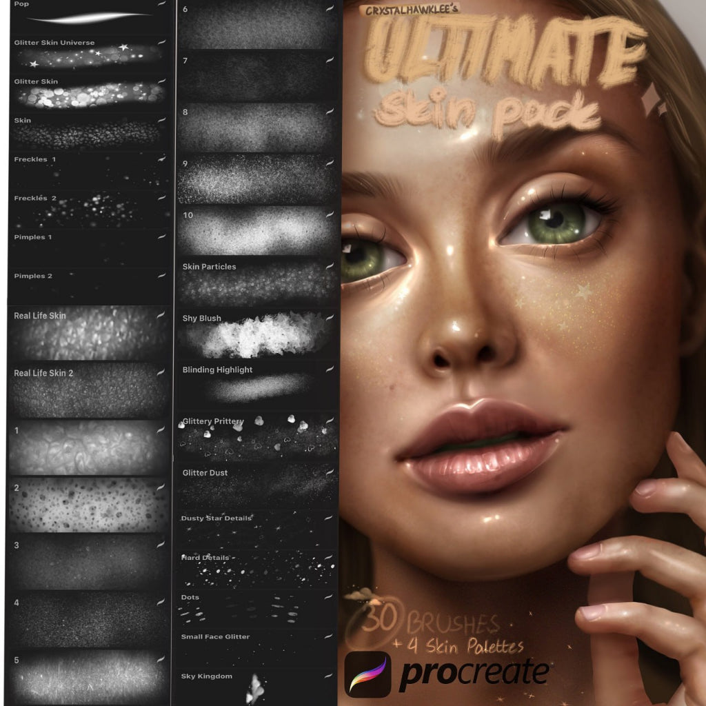 Procreate【T210】 30 Ultimate Skin & Glitter Brushes for Procreate