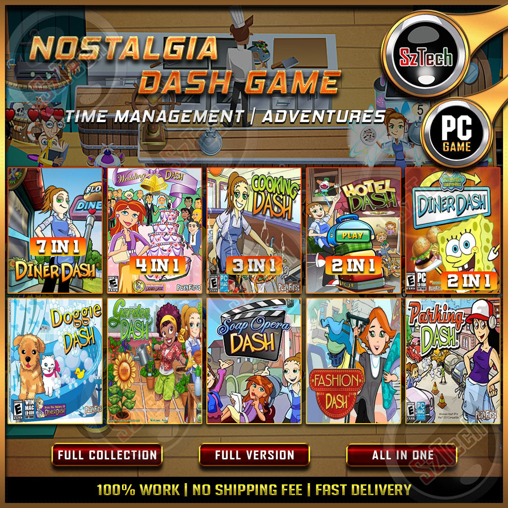 Dash Game Collection [PC/LAPTOP GAME] DIGITAL DOWNLOADDiner DashWedding DashDoggie DashCooking DashHotel Dash