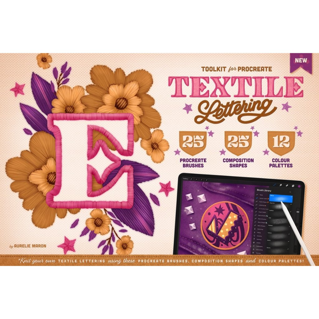 Procreate iOS & MacOSX【T265】 Textile Lettering Toolkit for Procreate