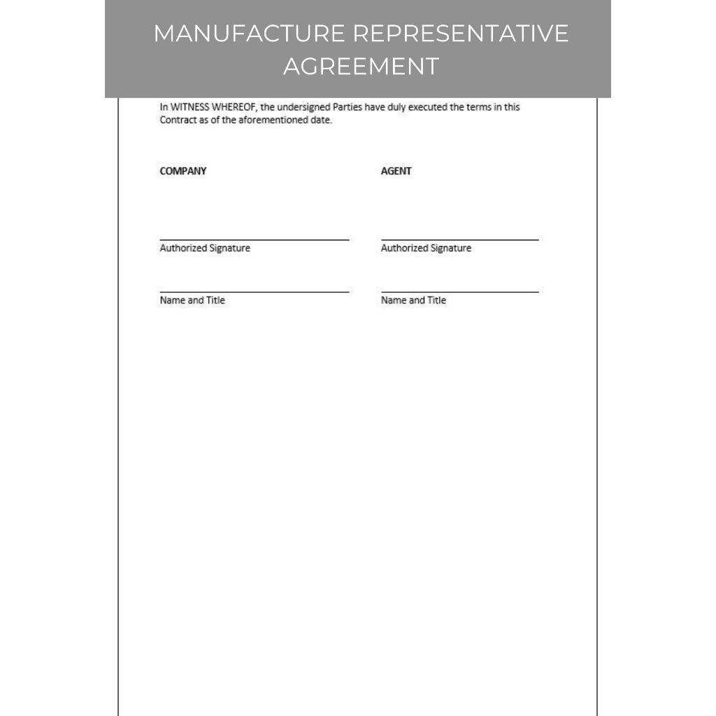 MANUFACTURER REPRESENTATIVE AGREEMENT