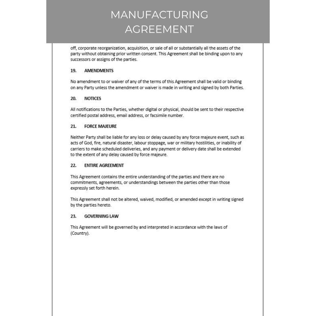 MANUFACTURING AGREEMENT