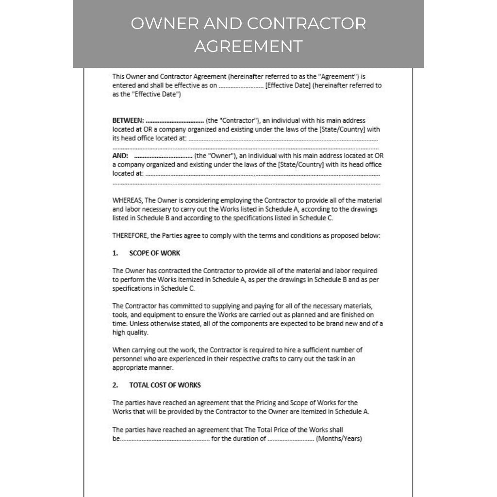 AGREEMENT BETWEEN OWNER AND CONTRACTOR