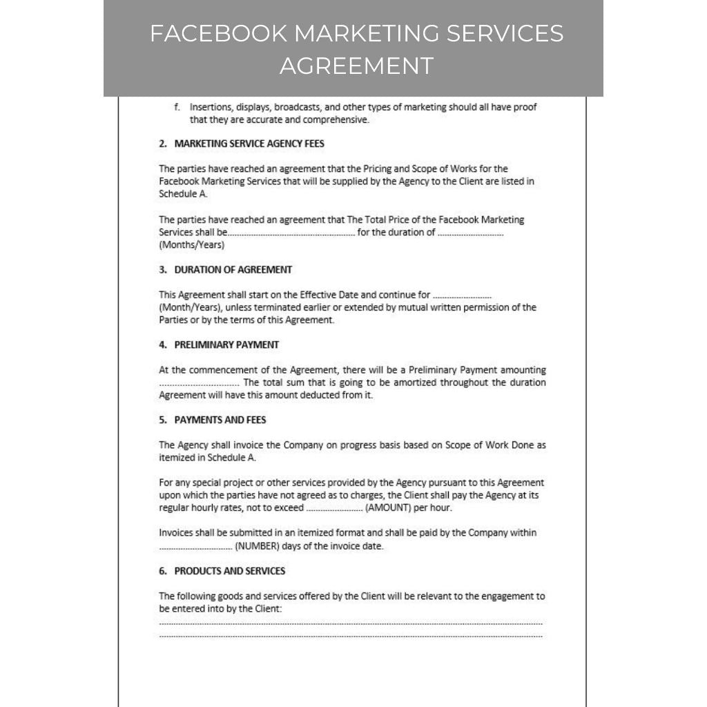 FACEBOOK MARKETING SERVICES AGREEMENT