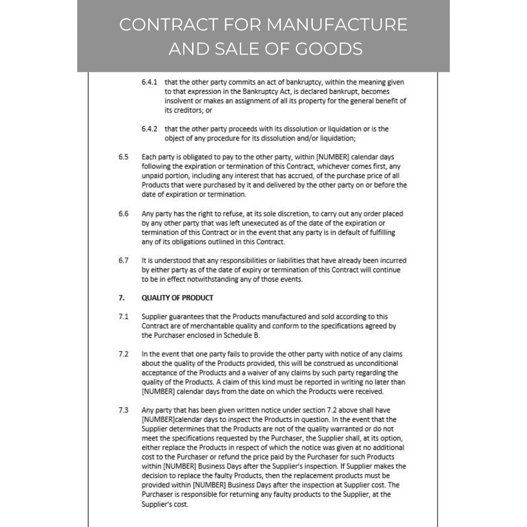 CONTRACT FOR THE MANUFACTURE AND SALE OF GOODS