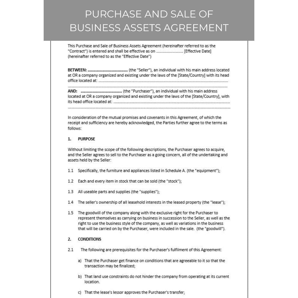 PURCHASE AND SALE OF BUSINESS ASETS AGREEMENT