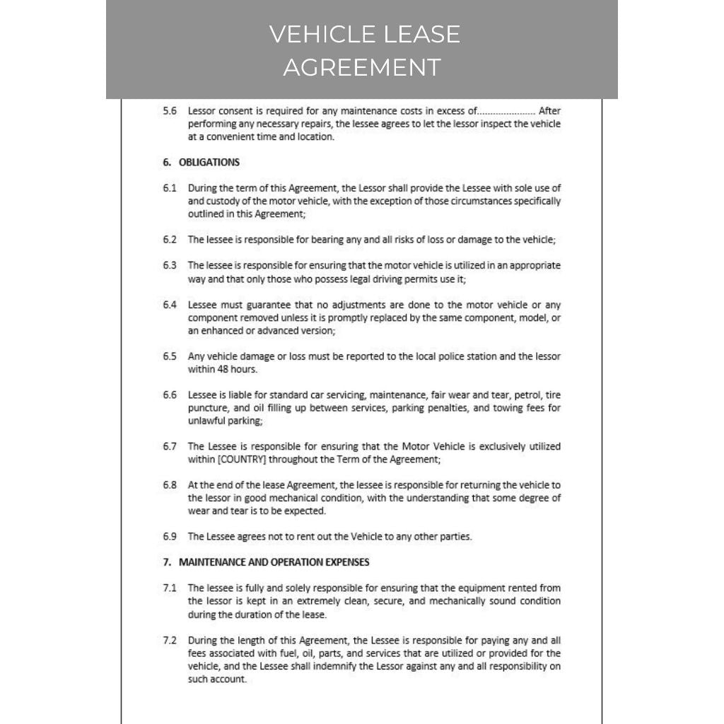 VEHICLE LEASE AGREEMENT