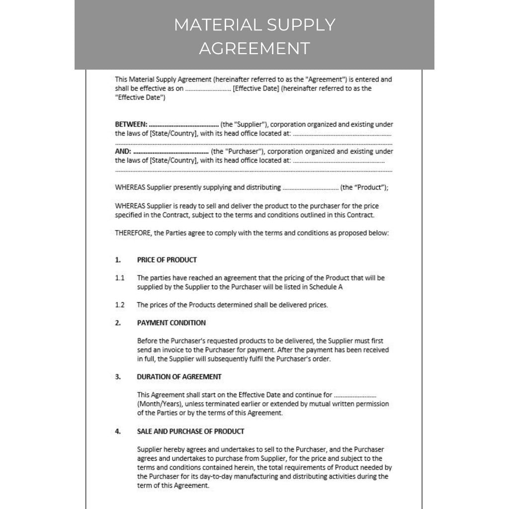 MATERIAL SUPPLY AGREEMENT