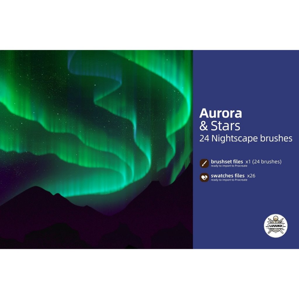 Procreate iOS & MacOSX【T270】 Aurora & Stars - 24 Nightscape Brushes for Procreate