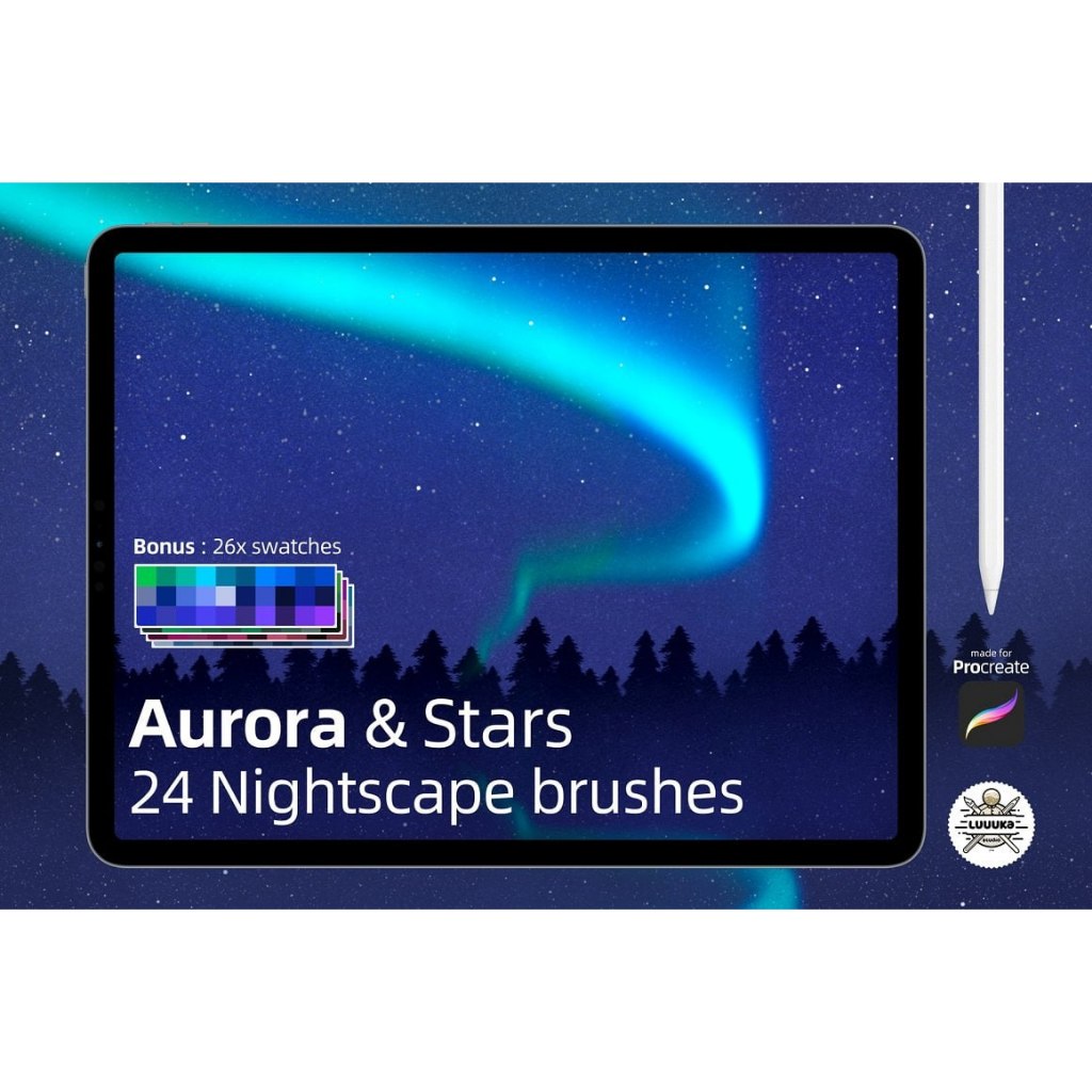Procreate iOS & MacOSX【T270】 Aurora & Stars - 24 Nightscape Brushes for Procreate