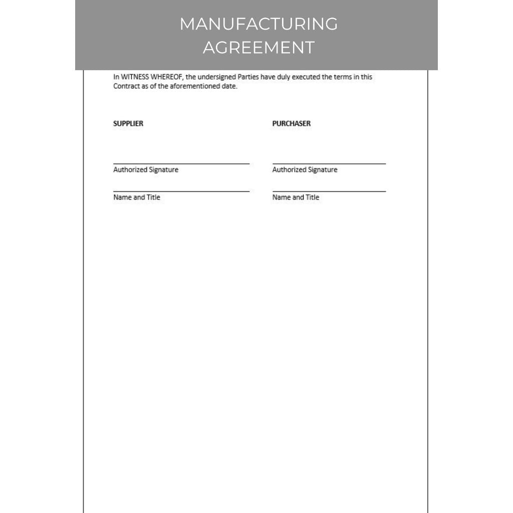 MANUFACTURING AGREEMENT