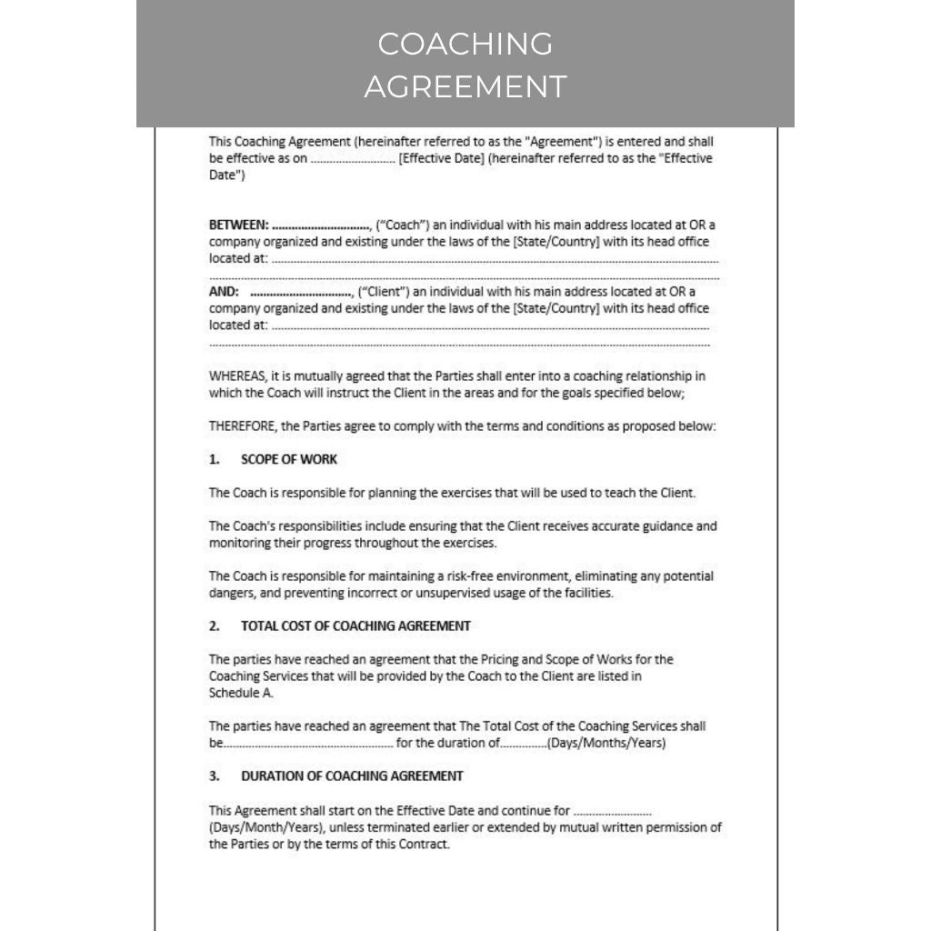 COACHING AGREEMENT DOCUMENT
