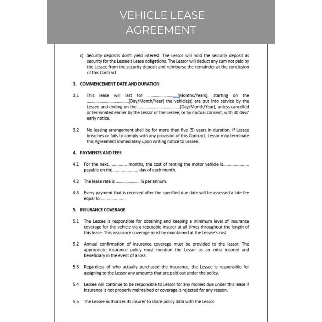 VEHICLE LEASE AGREEMENT