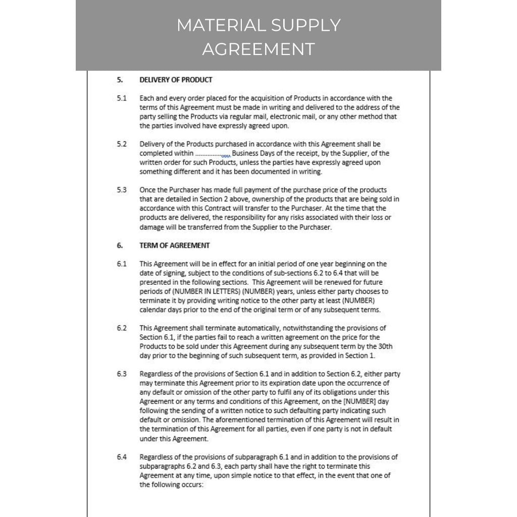 MATERIAL SUPPLY AGREEMENT