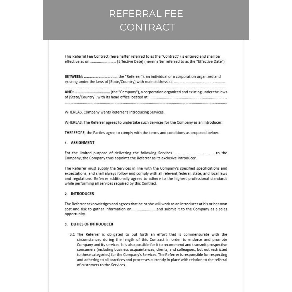 REFERRAL FEE CONTRACT