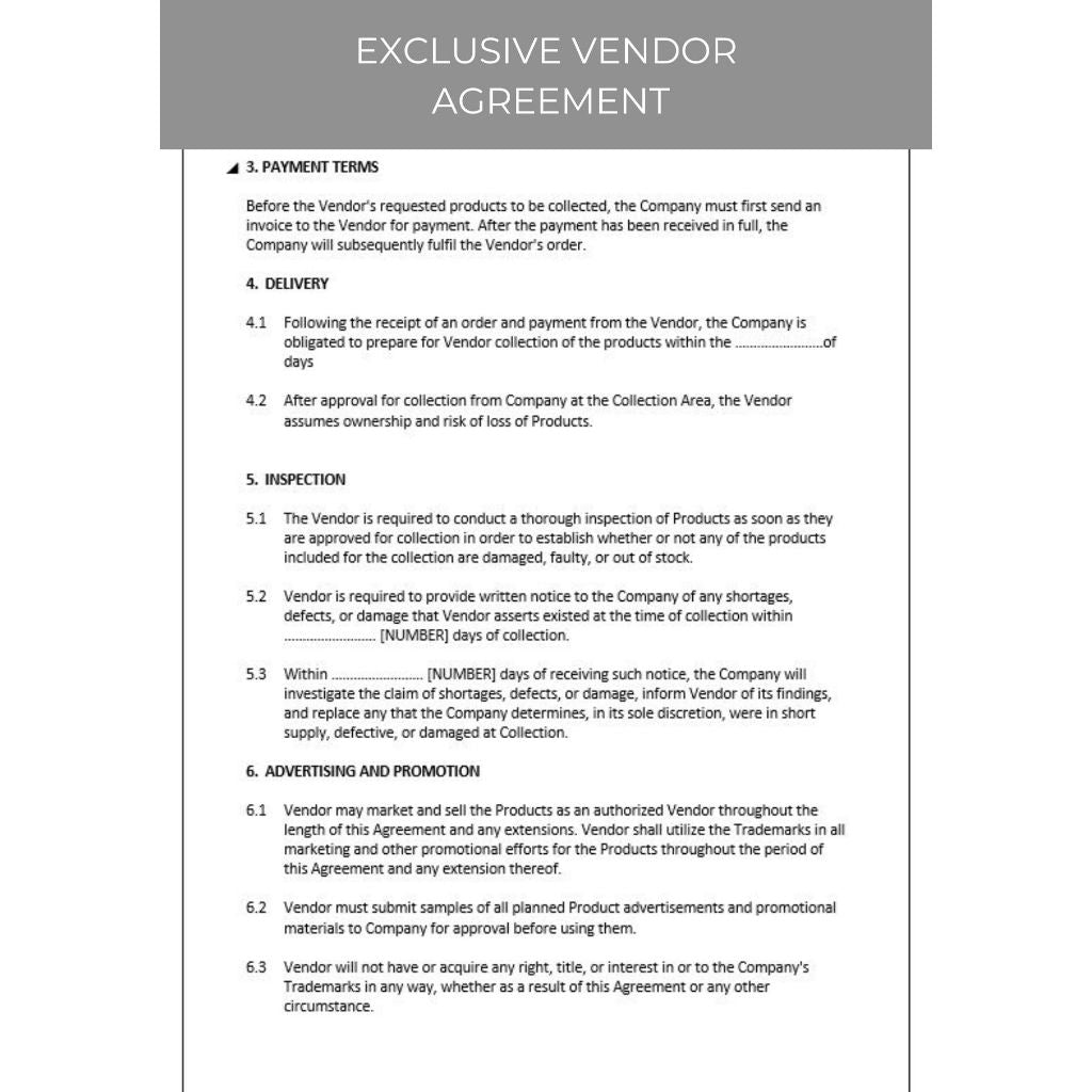 EXCLUSIVE VENDOR AGREEMENT