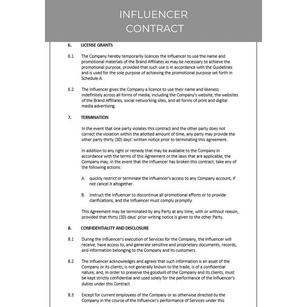 INFLUENCER CONTRACT DOCUMENT