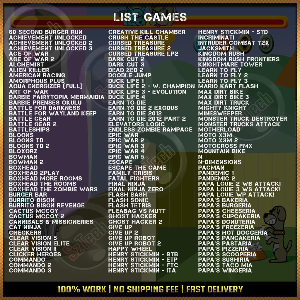 200 Flash Games [PC/Android GAME]Incriminati - Papa's Pizzeria- Cannibals & Missioneries - Fleabag vs Mutt - Age of War