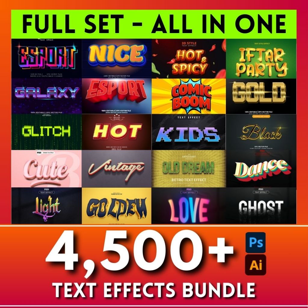 Text Effect for Adobe Photoshop & Adobe Illustrator (PSD and Ai) | Fonts Collection Bundle (TTF and OTF)