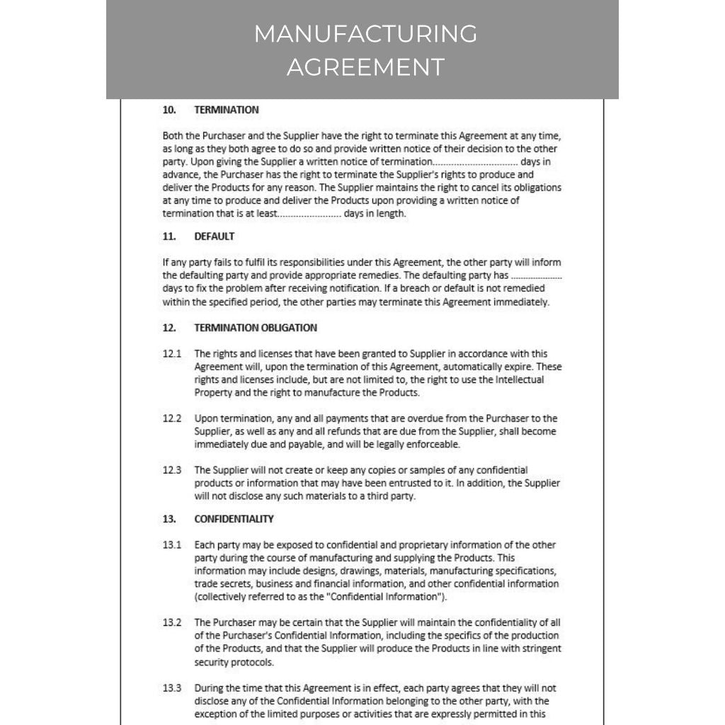 MANUFACTURING AGREEMENT