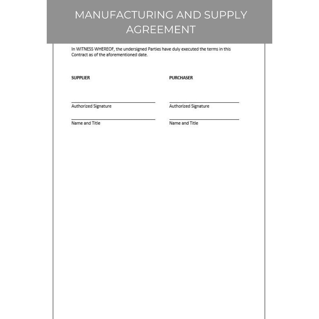 MANUFACTURING AND SUPPLY AGREEMENT