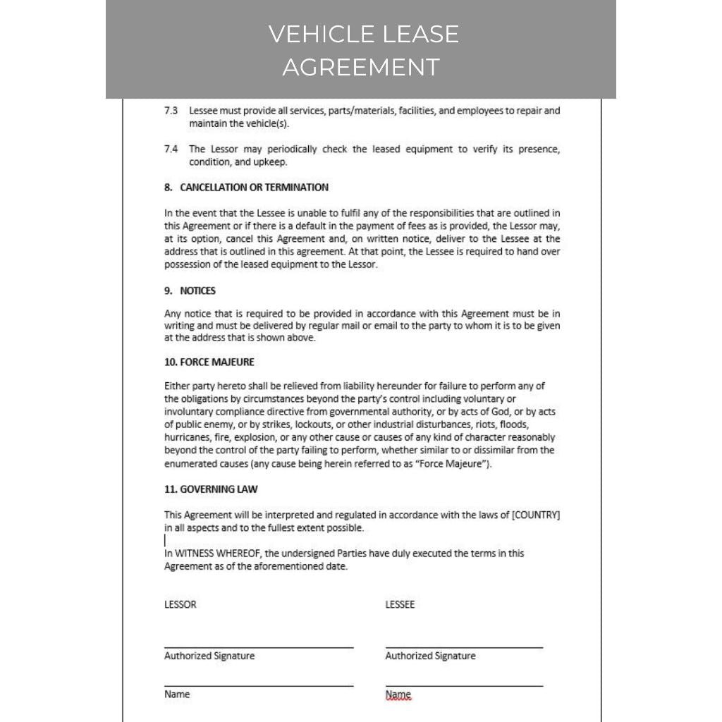 VEHICLE LEASE AGREEMENT