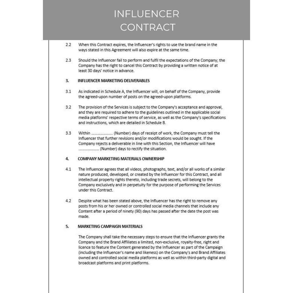 INFLUENCER CONTRACT DOCUMENT
