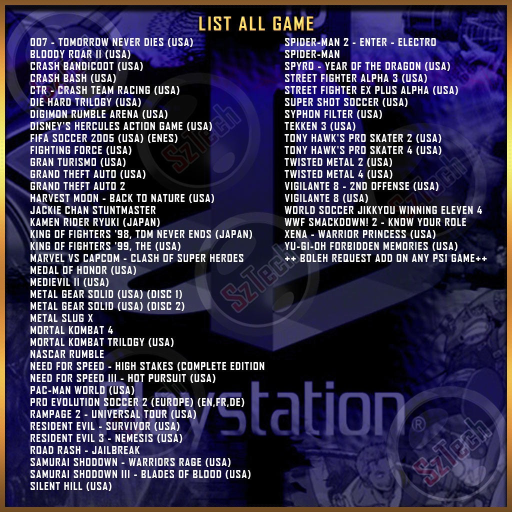 PlayStation (PS1) Game [ PC/Laptop GAME] Yu-Gi-Oh Forbidden MemoriesJackie ChanKing of Fighters '98-99'Kamen Rider