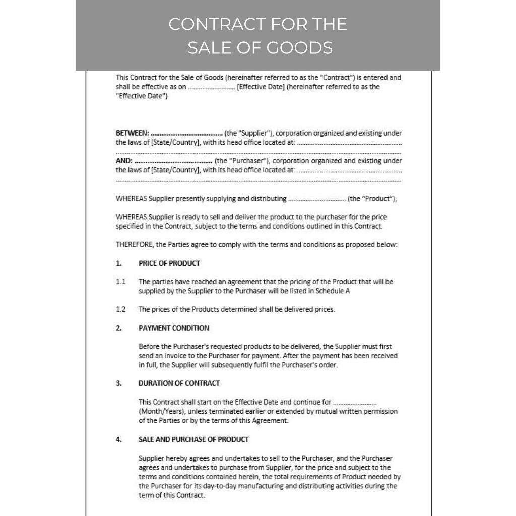 CONTRACT FOR THE SALE OF GOODS
